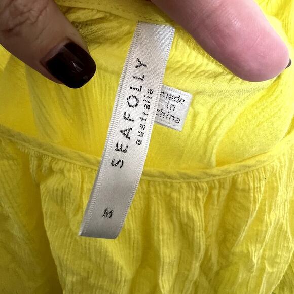 SEAFOLLY AUSTRALIA Women's Cotton Embroidered Tunic Coverup Top Yellow Medium - Picture 8 of 12